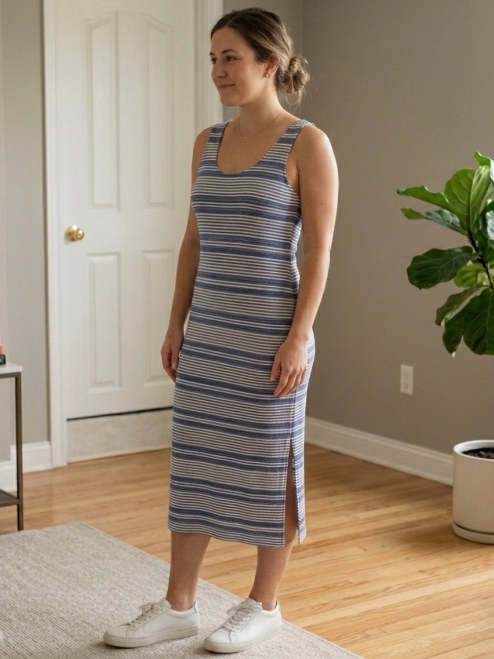 Lysse Blue and White Striped Midi Tank Dress
